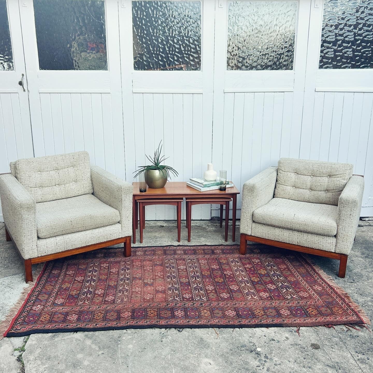 Club Style Mid Century Modern Arm Chair with wool boucle upholstery - 2 available