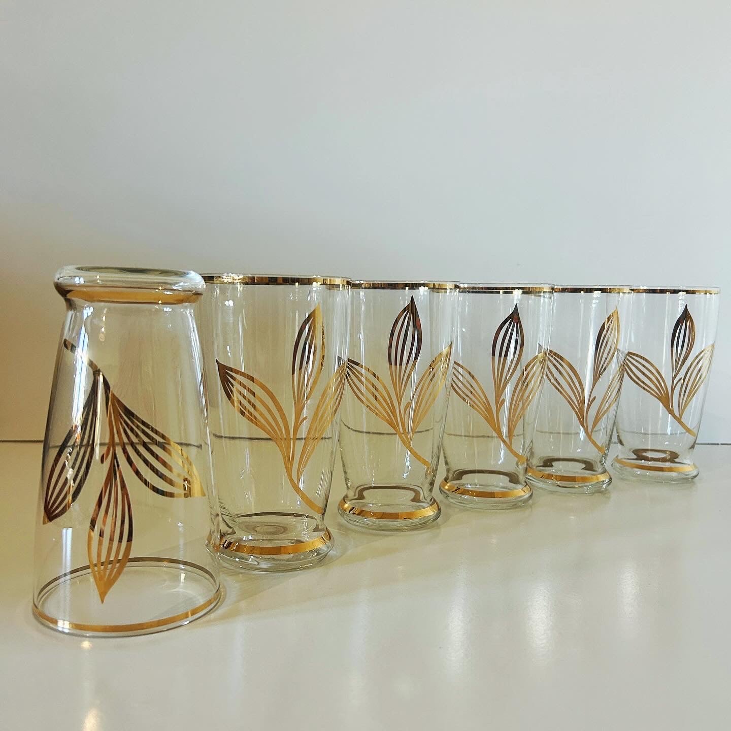 Gold Leaf Pitcher or Jug and Highball Glasses Set