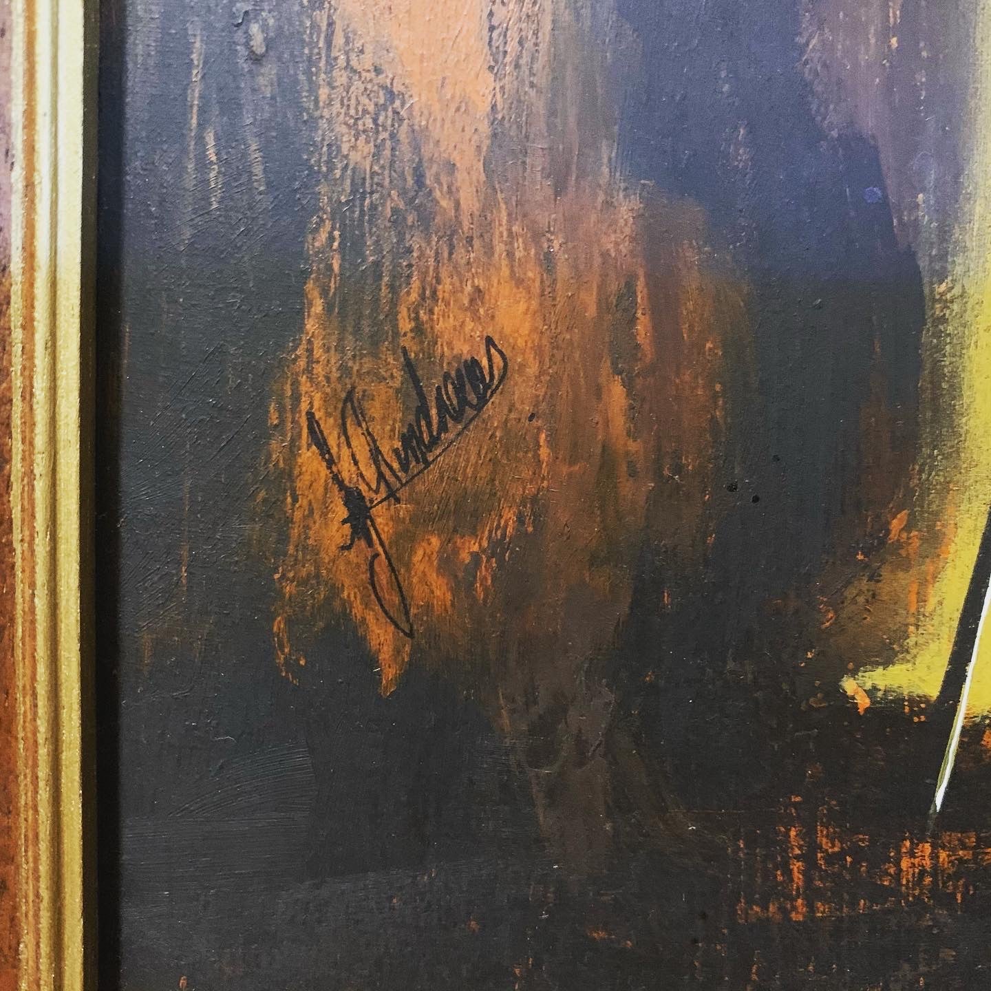 Original Gail Andrews Mid Century Abstract Oil Painting of a Spanish Conquistador