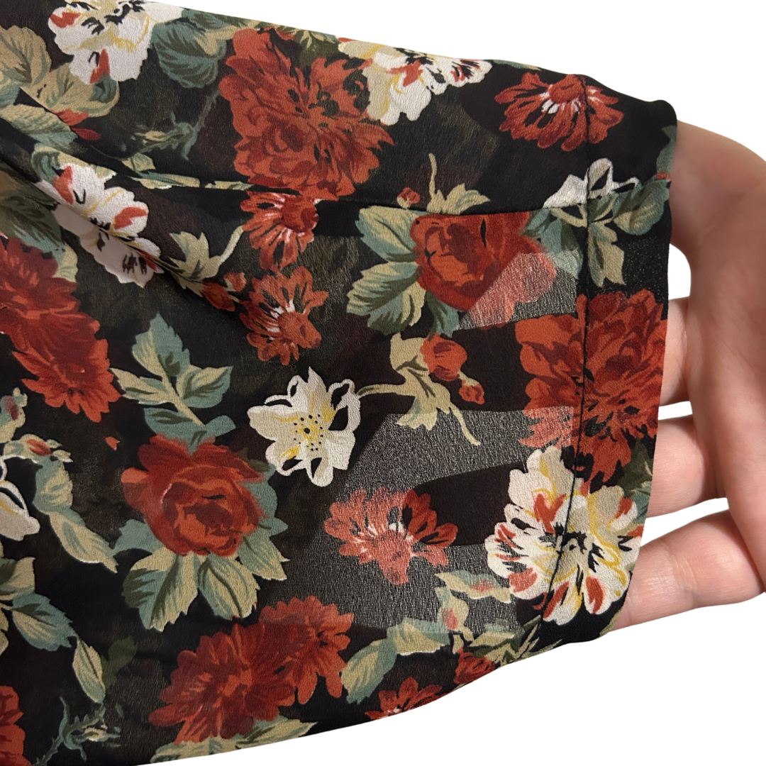 Vintage 90s Sheer Floral Black and Red Maxi Dress