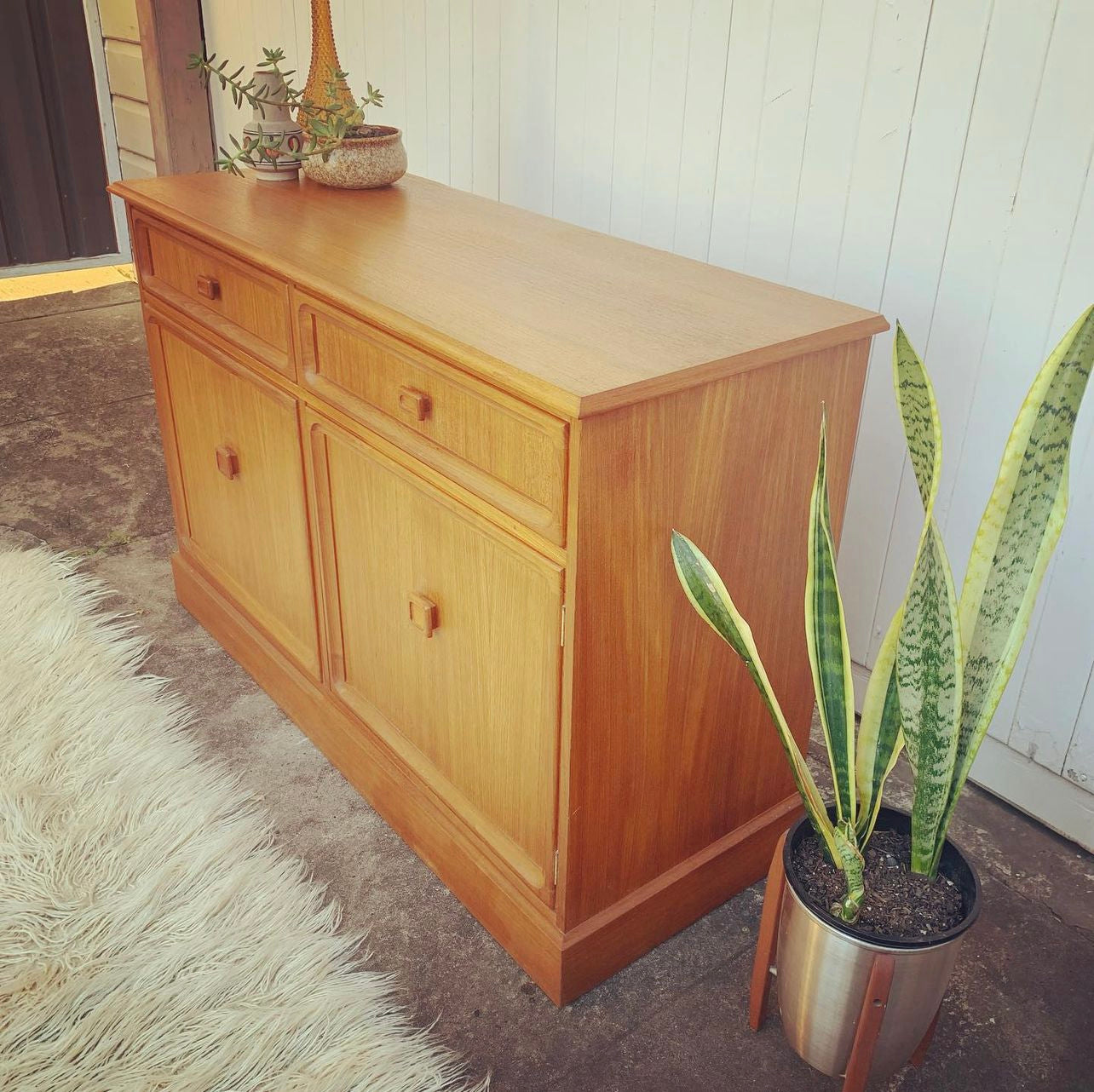 Mid Century Modern Parker Furniture 2 Door Buffet, Sideboard, or Console Table Feat. Orange Felt-Lined Cutlery Drawer