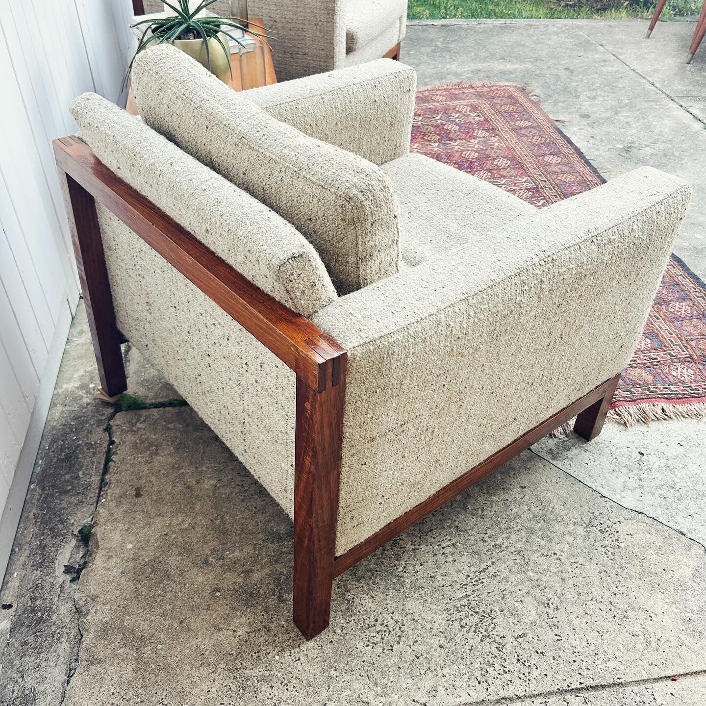 Club Style Mid Century Modern Arm Chair with wool boucle upholstery - 2 available