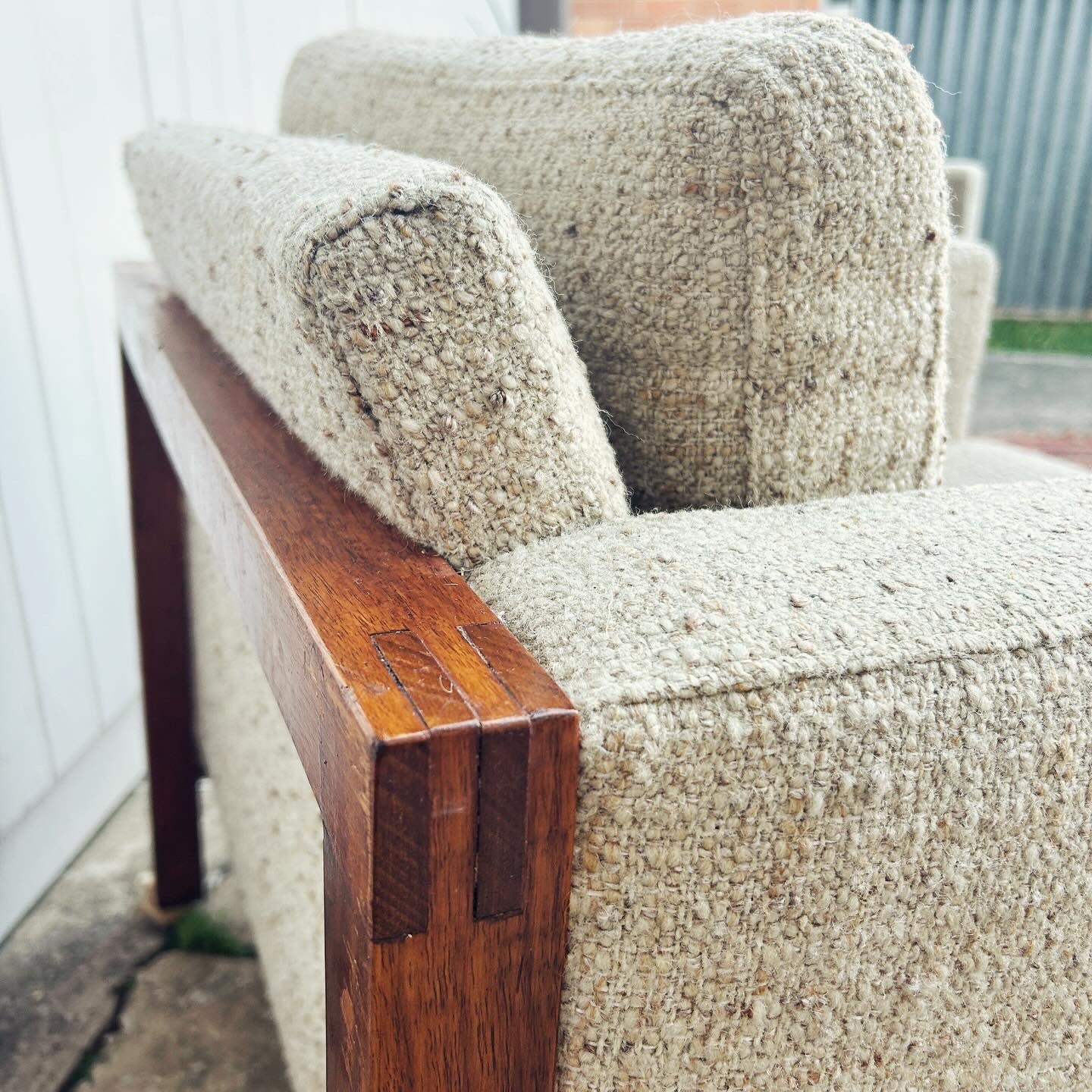 Club Style Mid Century Modern Arm Chair with wool boucle upholstery - 2 available