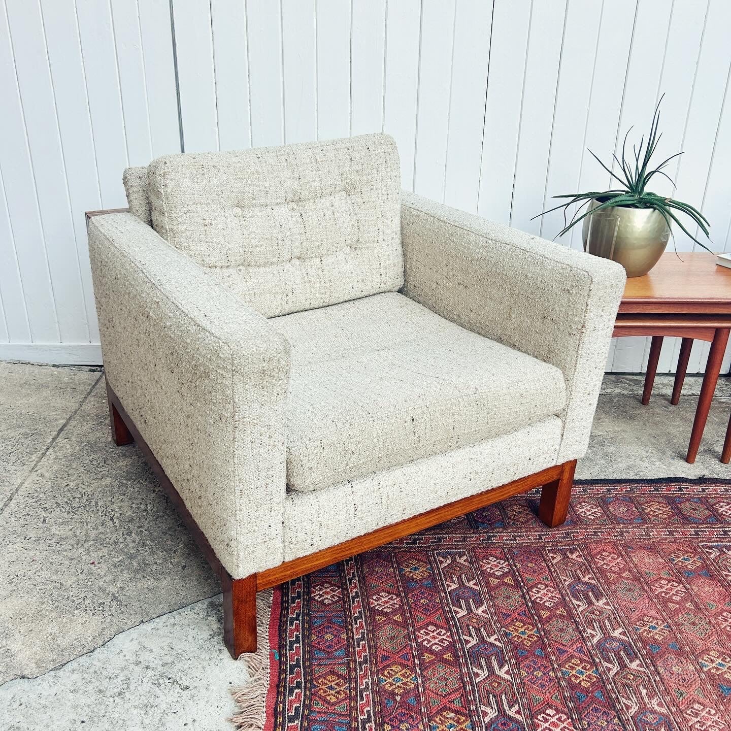 Club Style Mid Century Modern Arm Chair with wool boucle upholstery - 2 available