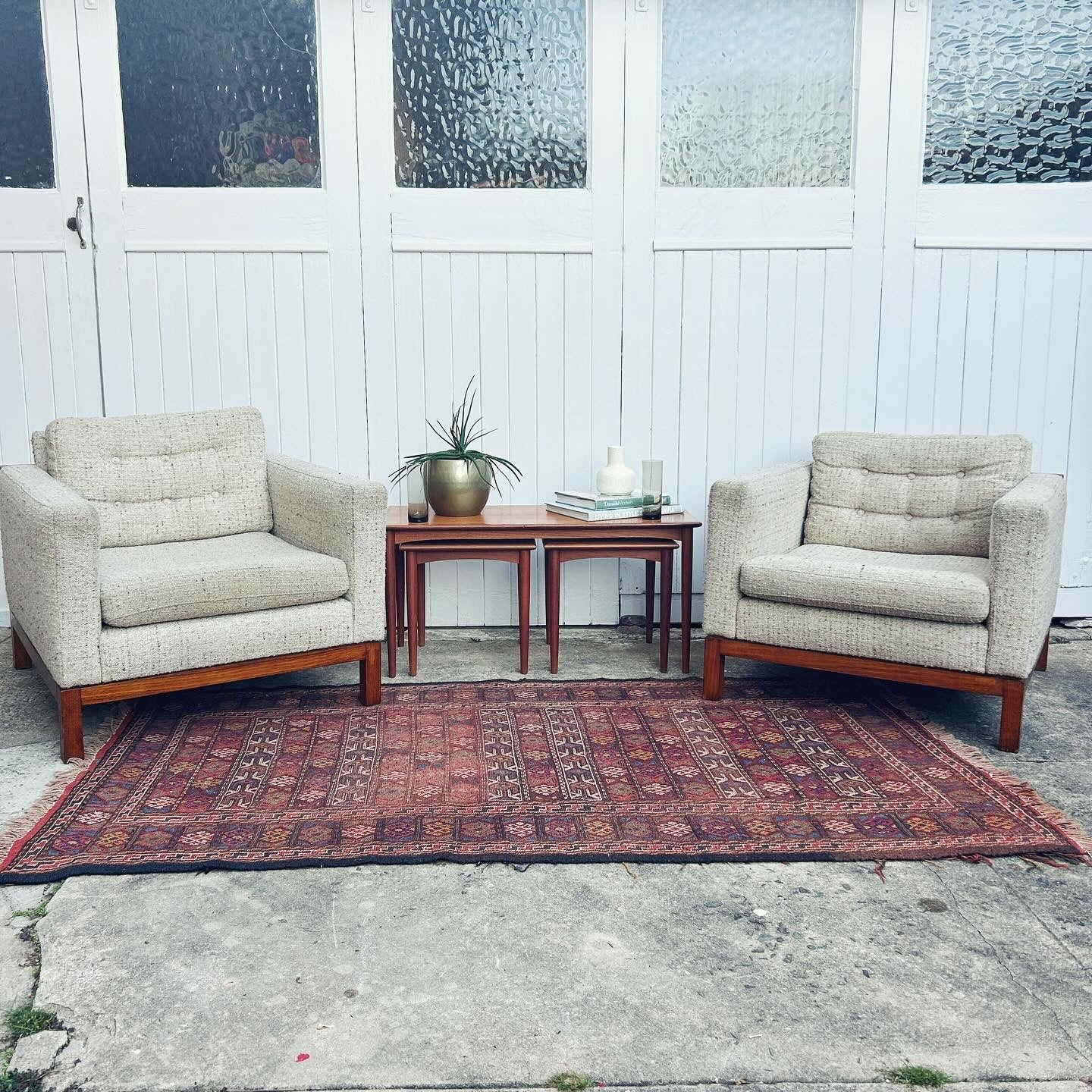 Club Style Mid Century Modern Arm Chair with wool boucle upholstery - 2 available