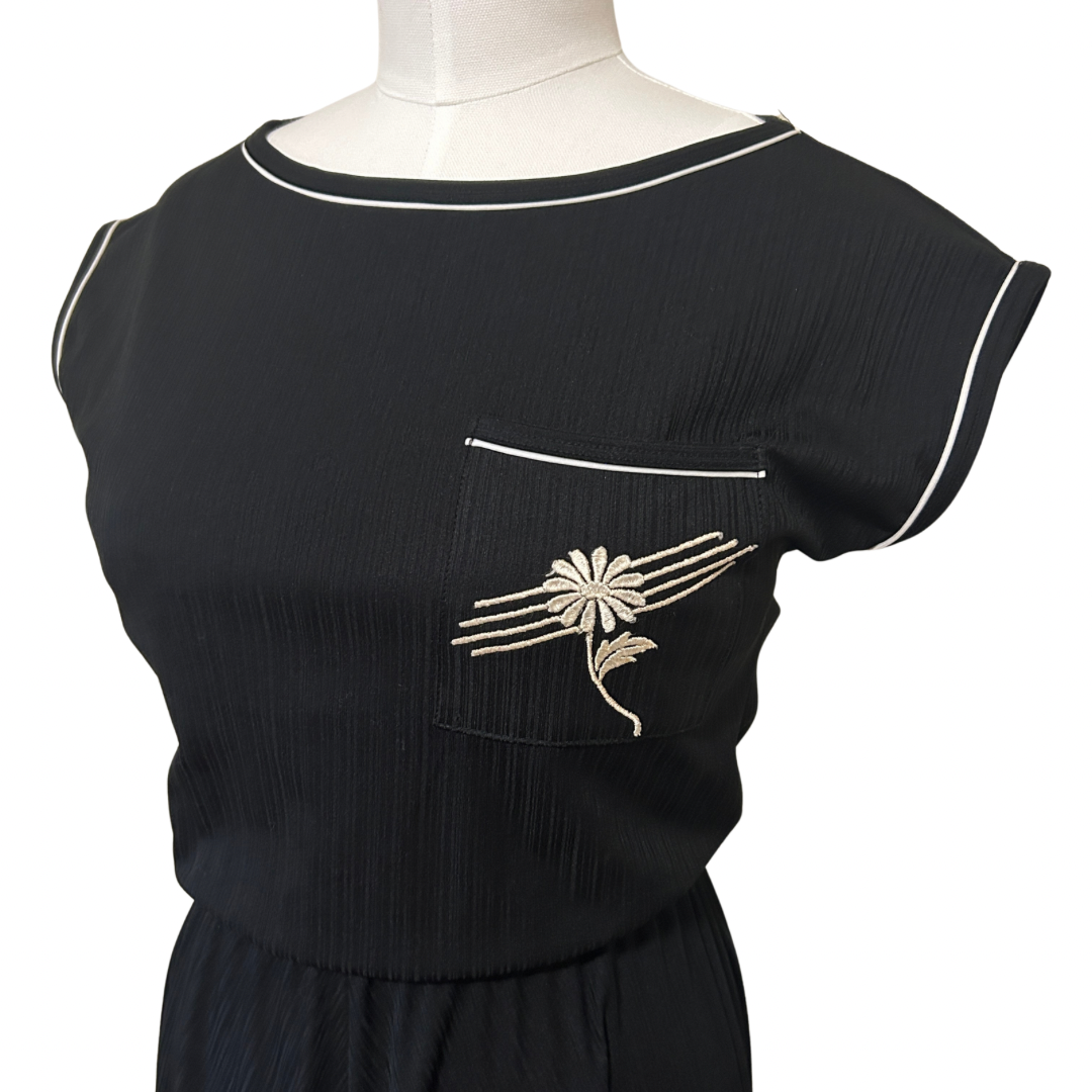 Vintage 70s Black Stretch Midi Dress