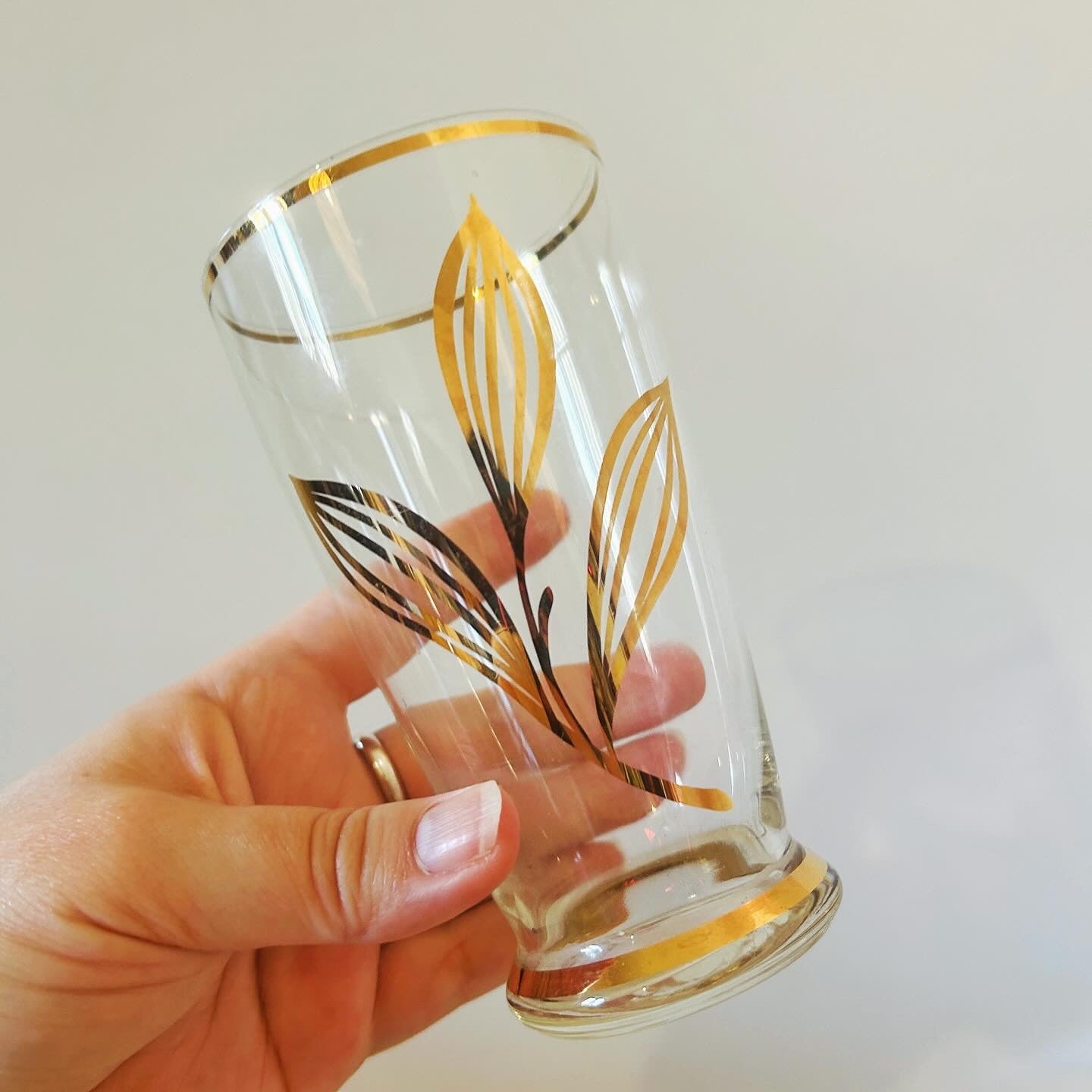 Gold Leaf Pitcher or Jug and Highball Glasses Set