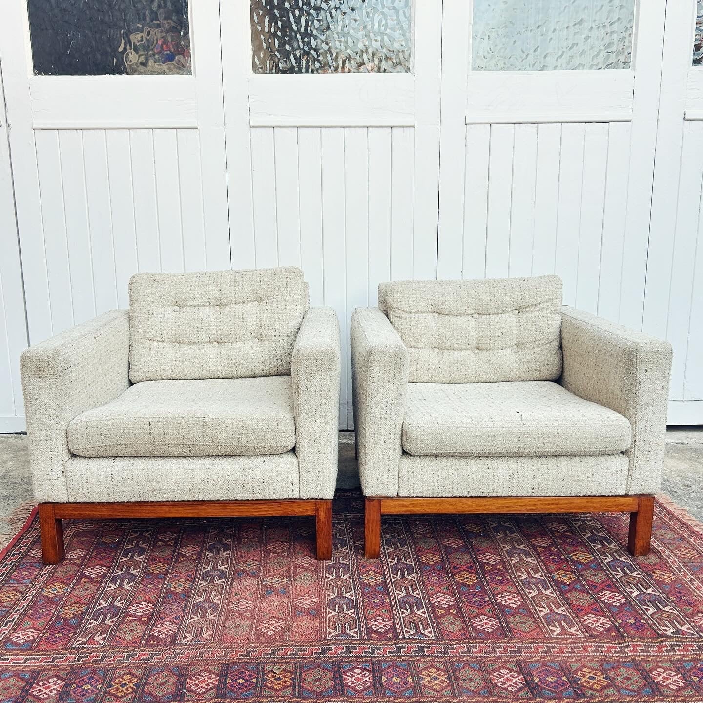 Club Style Mid Century Modern Arm Chair with wool boucle upholstery - 2 available
