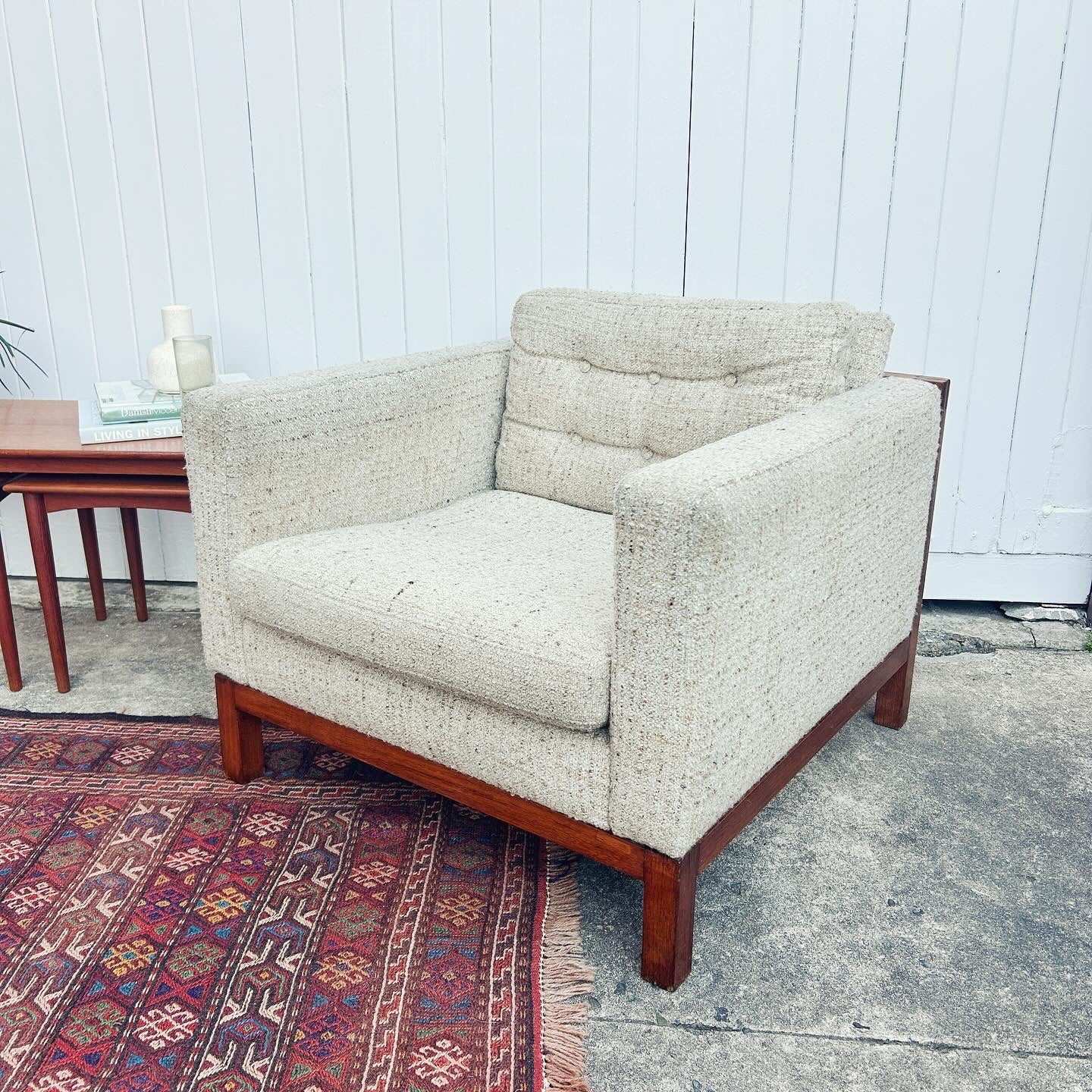 Club Style Mid Century Modern Arm Chair with wool boucle upholstery - 2 available