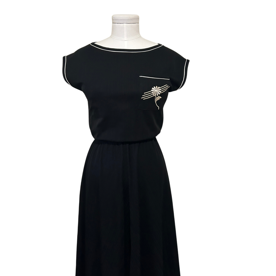 Vintage 70s Black Stretch Midi Dress