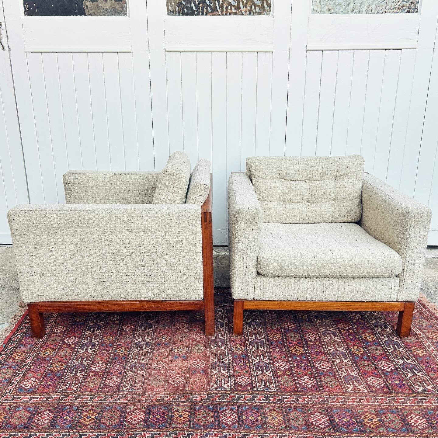 Club Style Mid Century Modern Arm Chair with wool boucle upholstery - 2 available