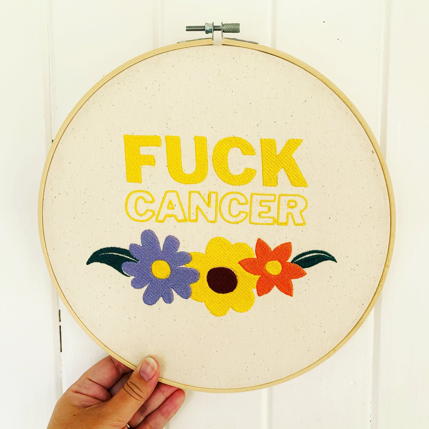 "FUCK CANCER" Subversive Embroidery Wall Art