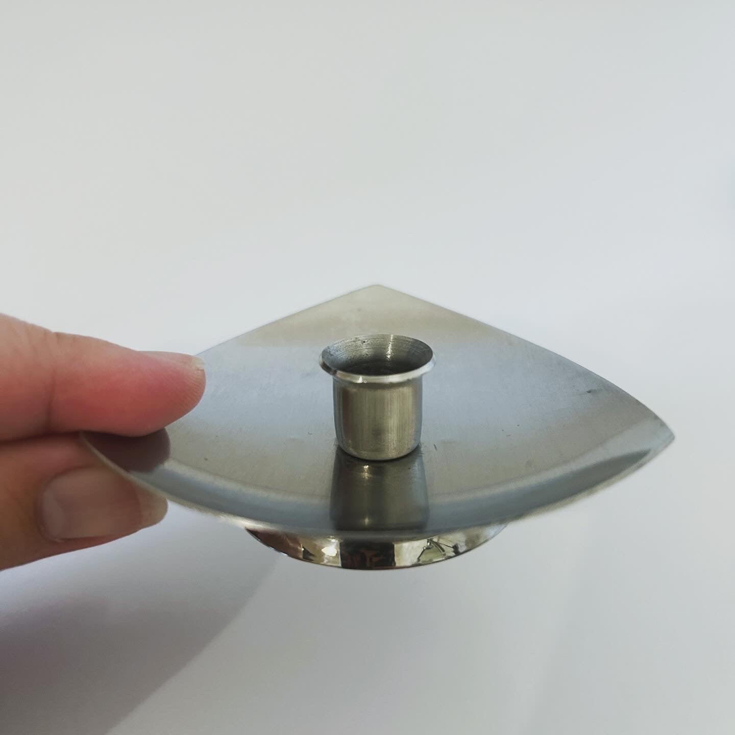 Pair of Mid Century Stainless Steel Candle Holders, Atomic Era