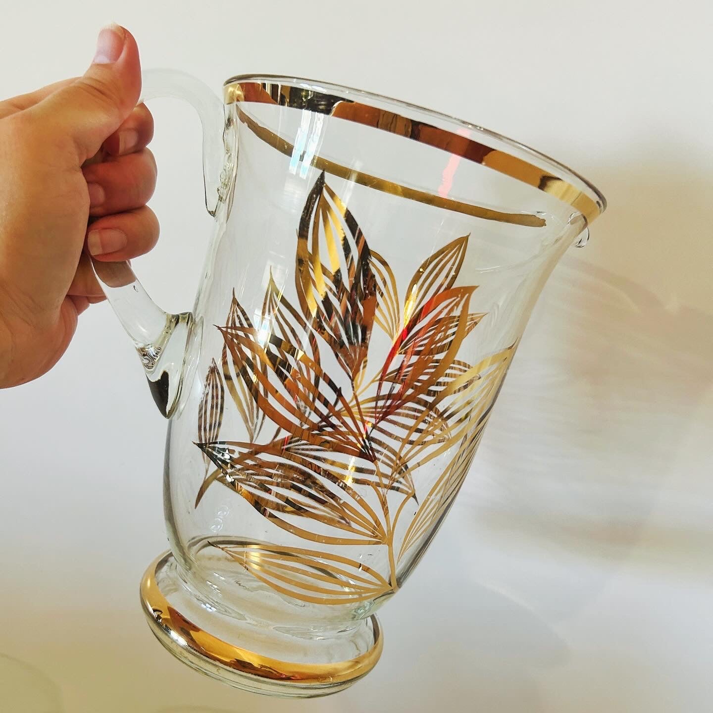 Gold Leaf Pitcher or Jug and Highball Glasses Set