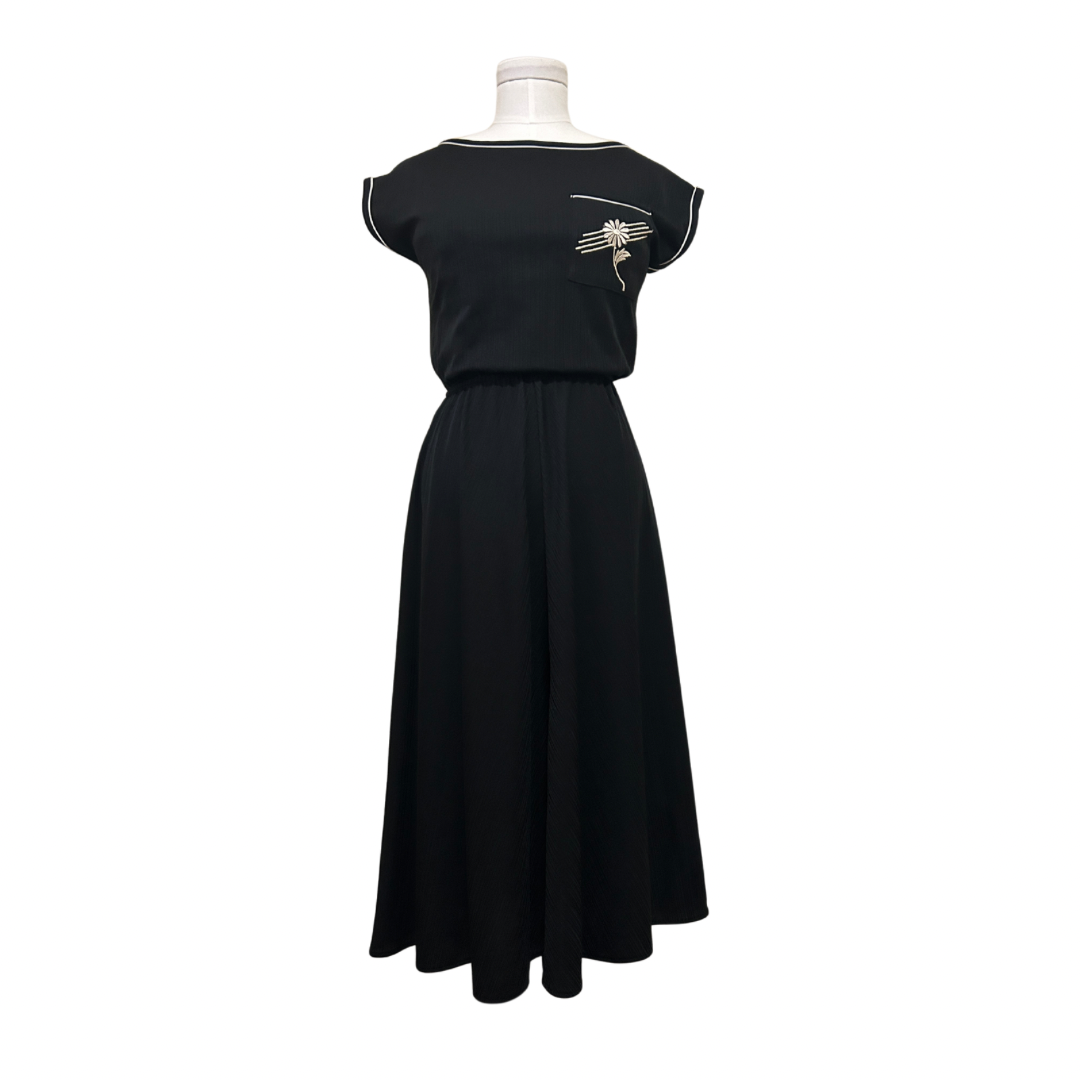 Vintage 70s Black Stretch Midi Dress