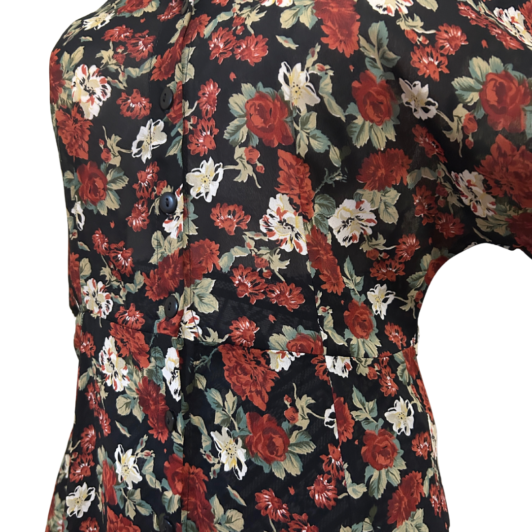 Vintage 90s Sheer Floral Black and Red Maxi Dress
