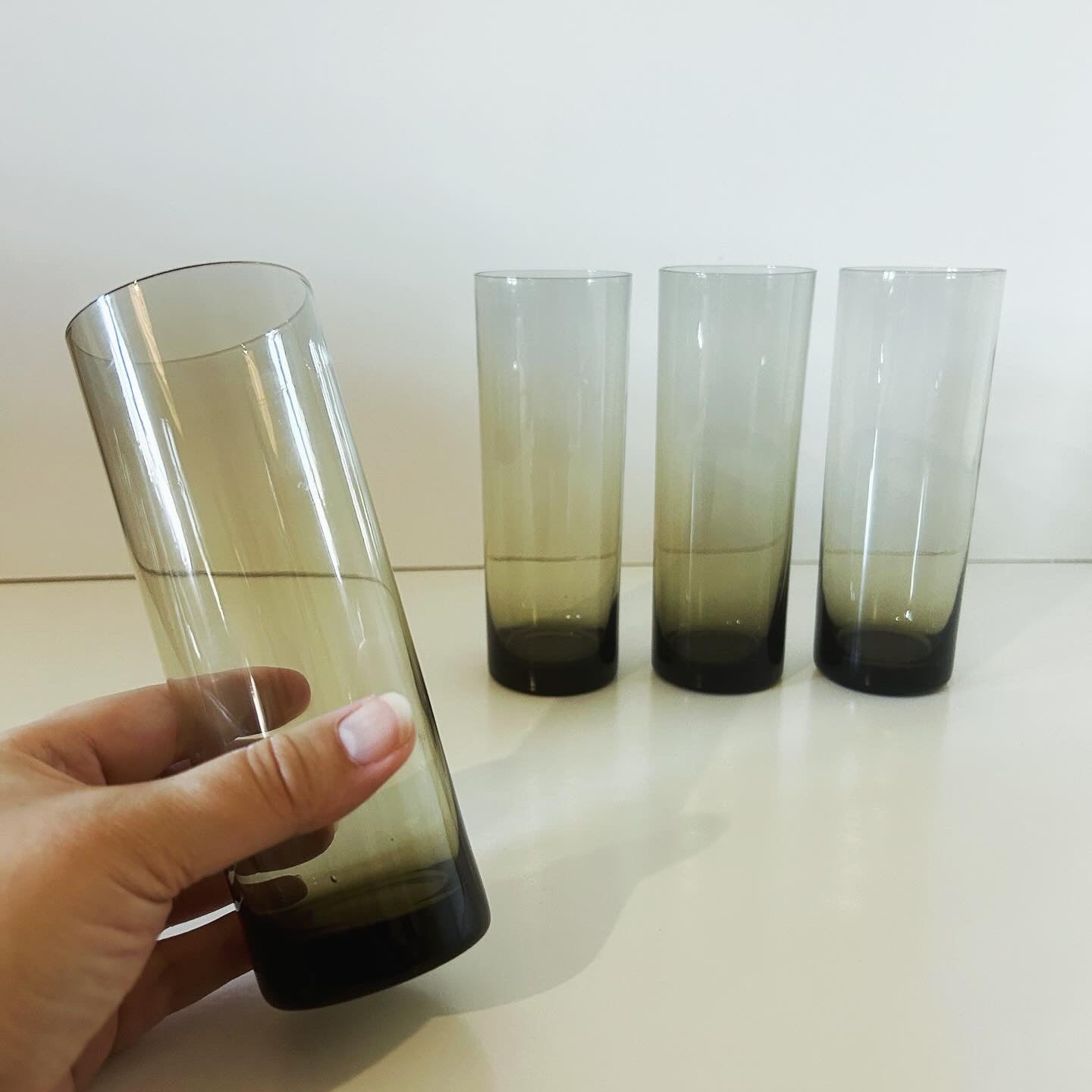 Vintage Smoked Glass Highball Glasses or Tumblers