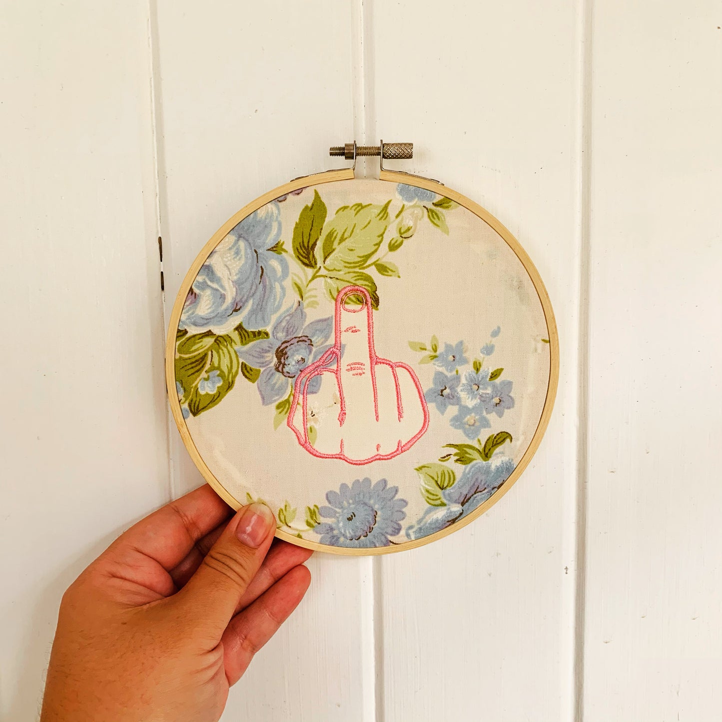 Middle Finger, Up Yours Graphic Subversive Embroidery Wall Art