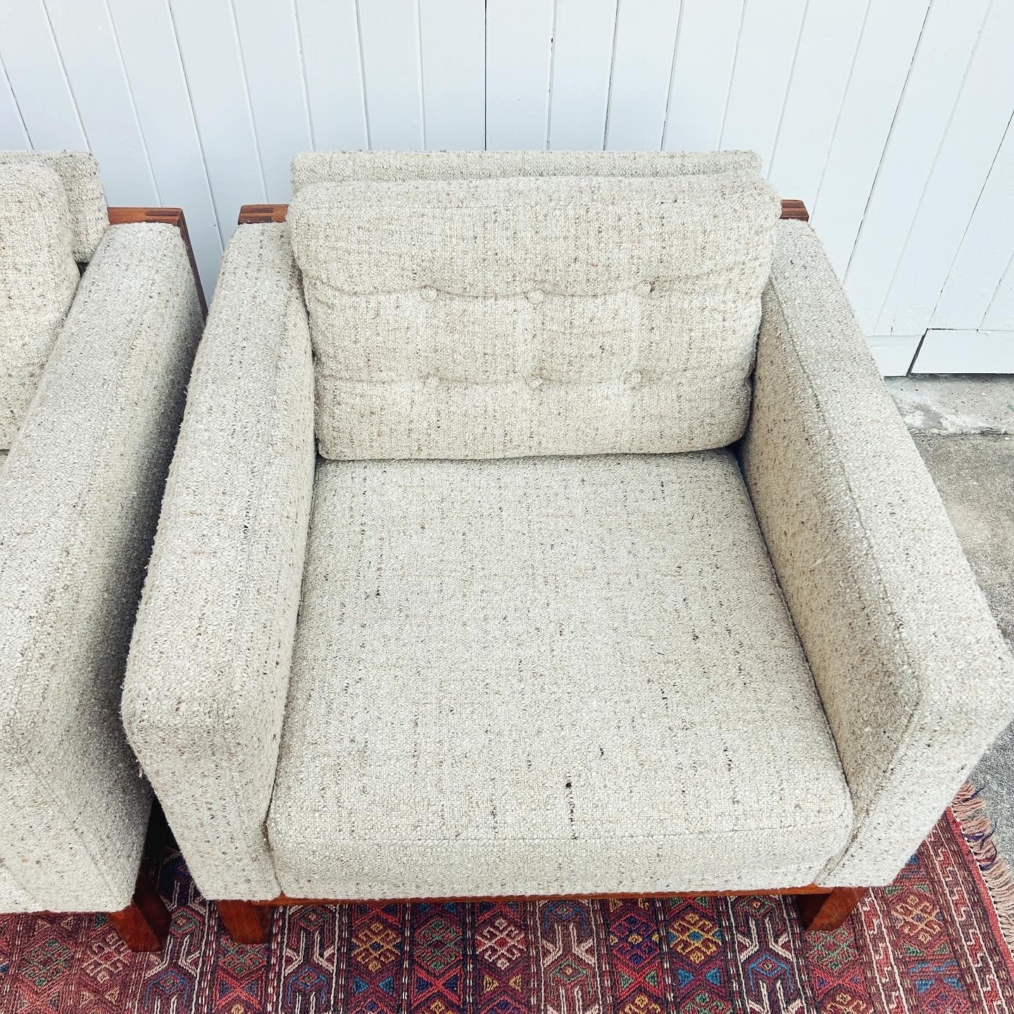 Club Style Mid Century Modern Arm Chair with wool boucle upholstery - 2 available