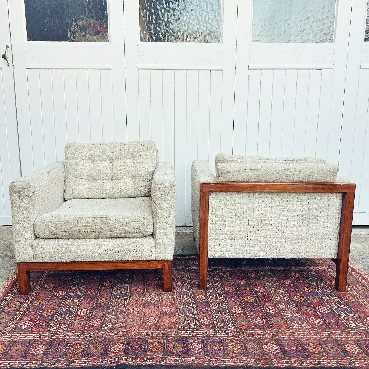 Club Style Mid Century Modern Arm Chair with wool boucle upholstery - 2 available