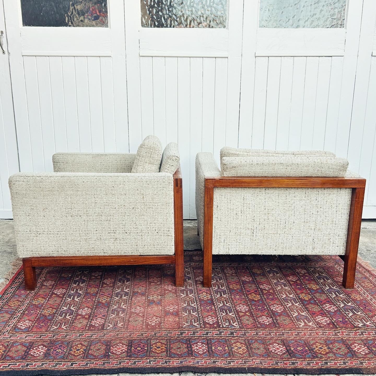 Club Style Mid Century Modern Arm Chair with wool boucle upholstery - 2 available