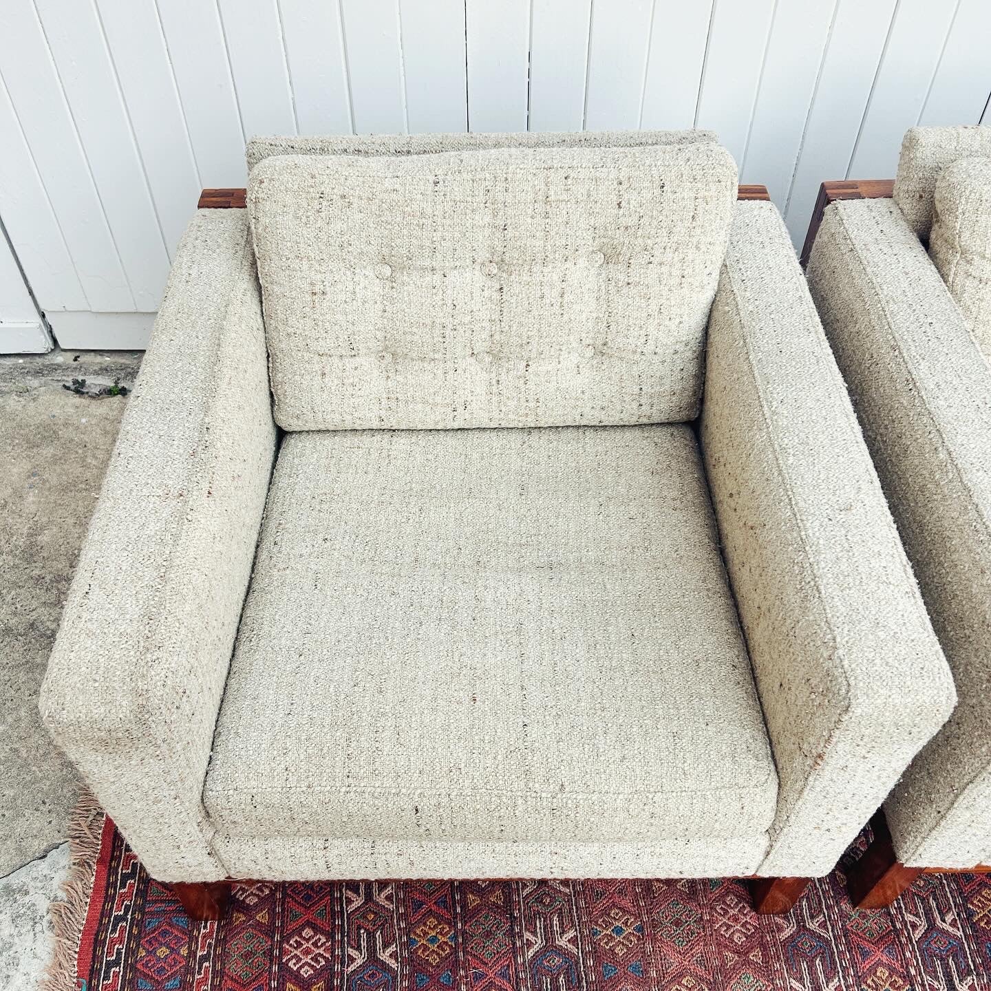 Club Style Mid Century Modern Arm Chair with wool boucle upholstery - 2 available