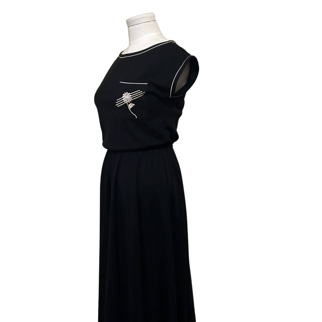 Vintage 70s Black Stretch Midi Dress