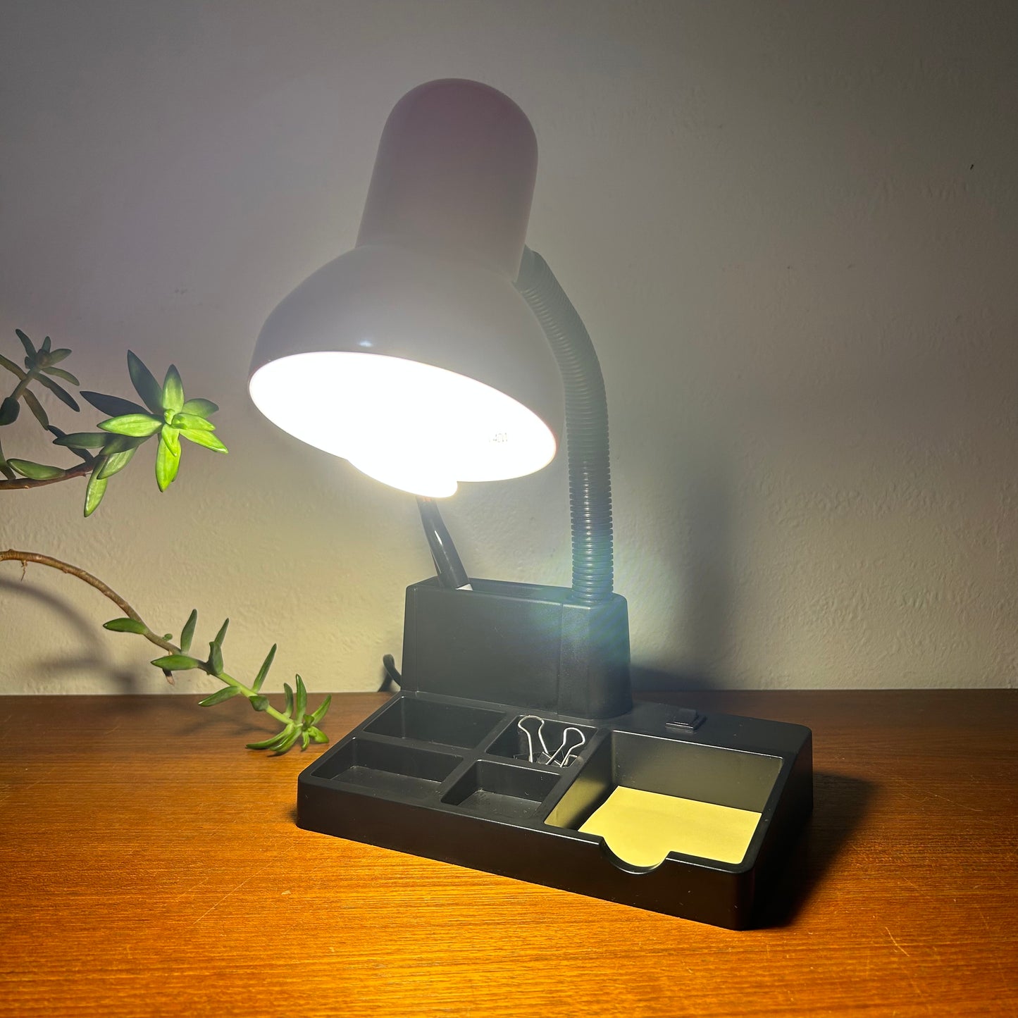 Red & Black Retro 80s era Gooseneck Desk Lamp with Stationery Organiser Base