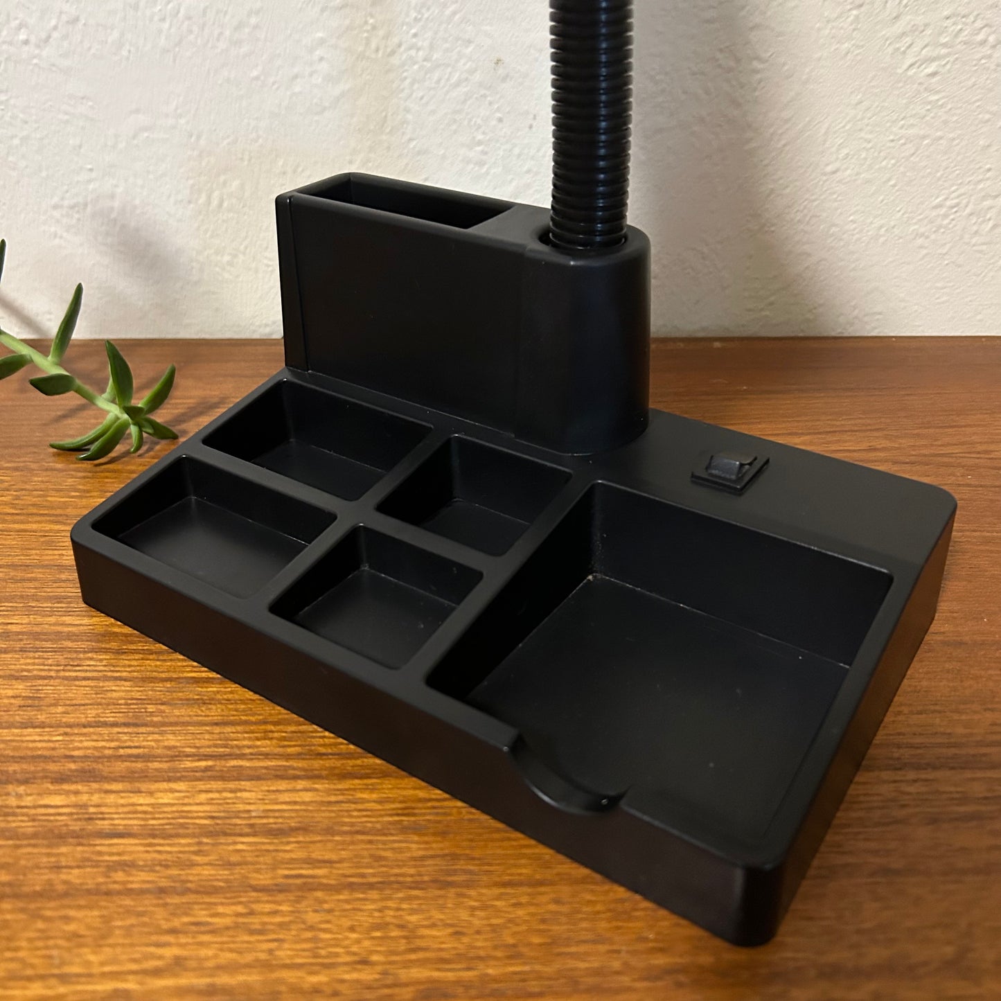 Red & Black Retro 80s era Gooseneck Desk Lamp with Stationery Organiser Base