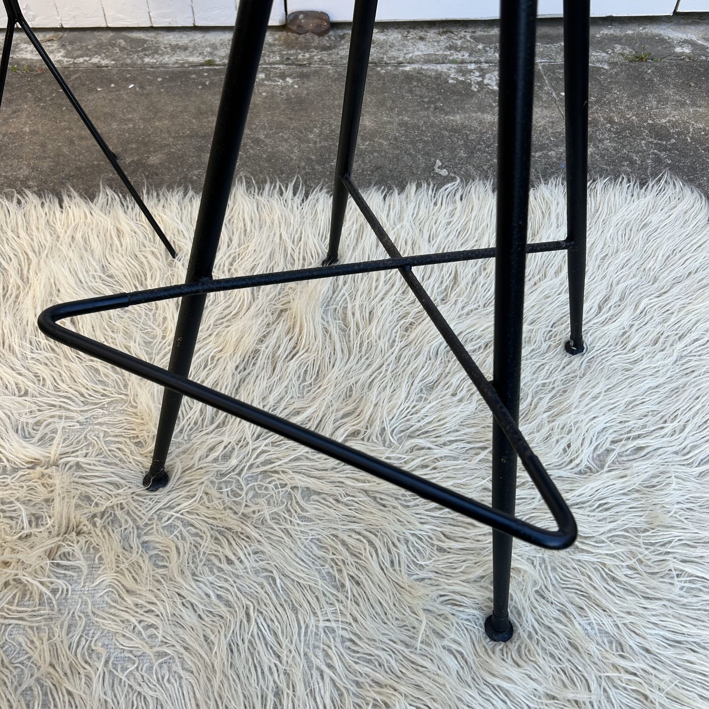 Pair of Original Teal & Black Iron Atomic Bar Stools by Wallace Furniture, Mid Century era