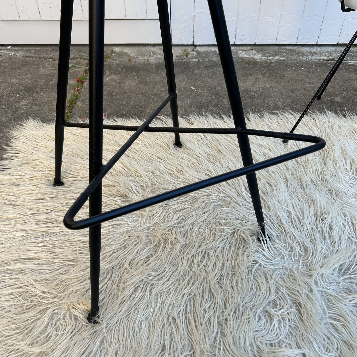 Pair of Original Teal & Black Iron Atomic Bar Stools by Wallace Furniture, Mid Century era