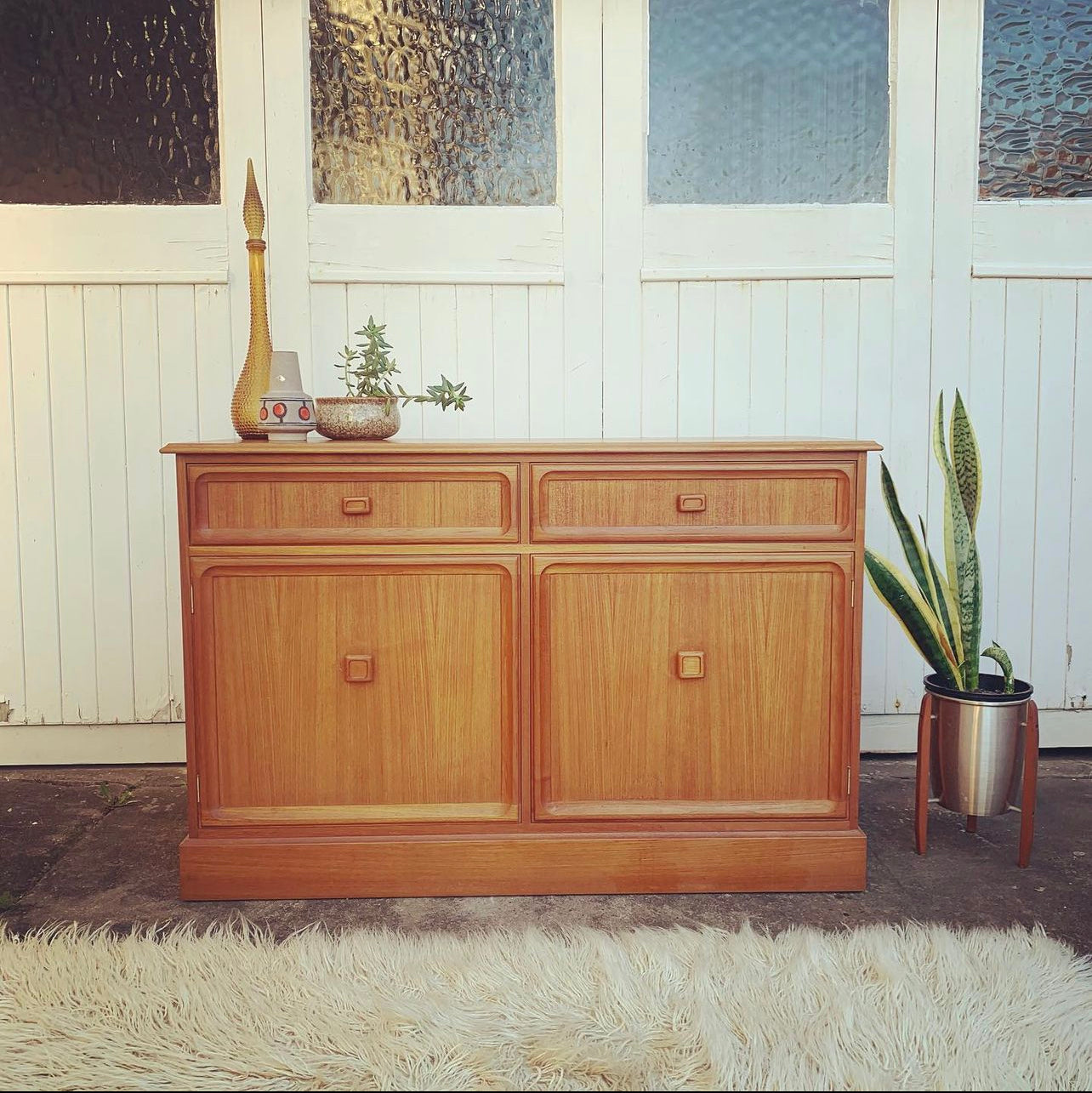 Mid Century Modern Parker Furniture 2 Door Buffet, Sideboard, or Console Table Feat. Orange Felt-Lined Cutlery Drawer