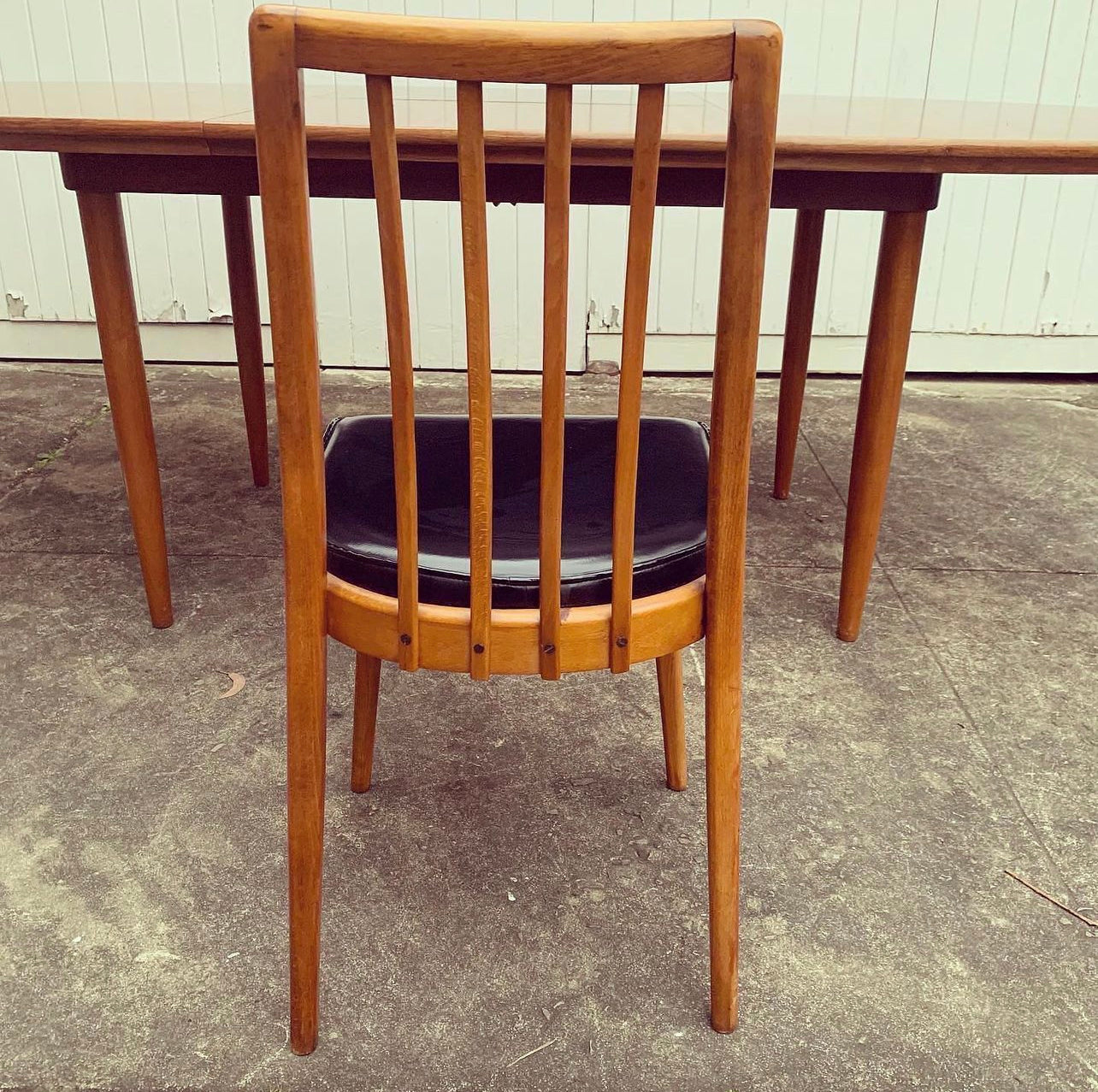 Solid Timber Mid Century Modern Czech Dining Setting, 6 Black Vinyl Chairs & Original Matching Table, Assembled by James Richardson & Co