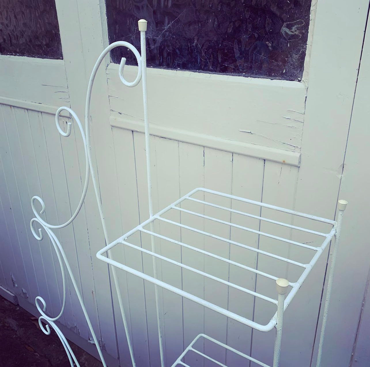 Vintage Multi Level Wire Plant Stand in Fresh White, 50s era