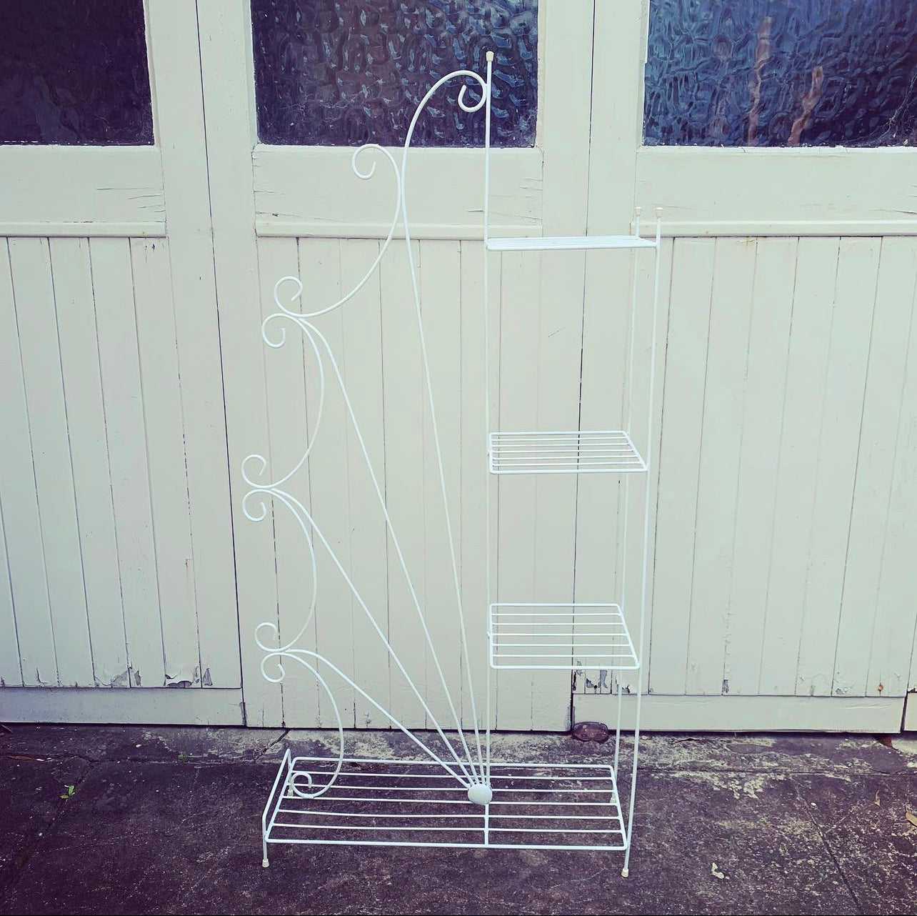 Vintage Multi Level Wire Plant Stand in Fresh White, 50s era