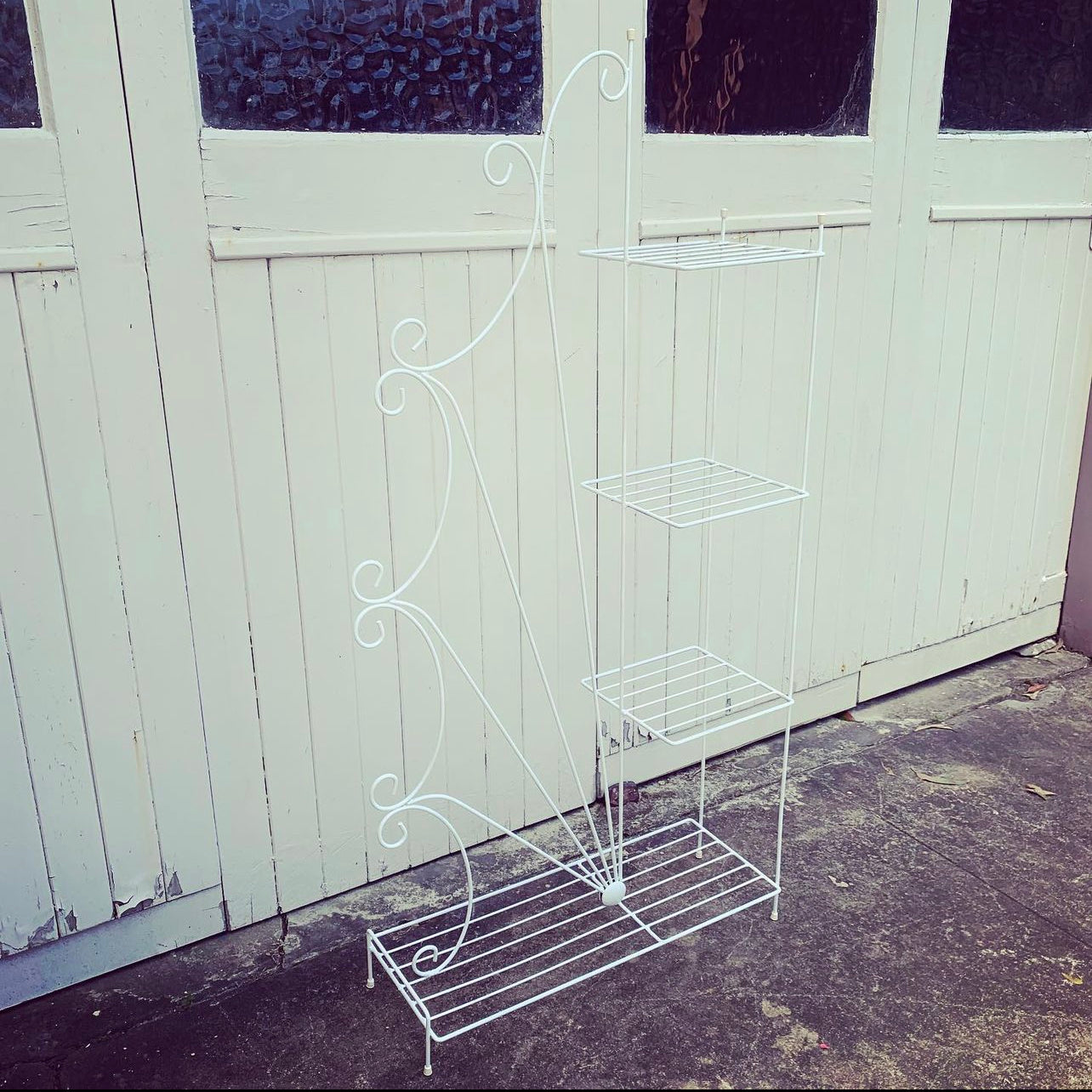Vintage Multi Level Wire Plant Stand in Fresh White, 50s era