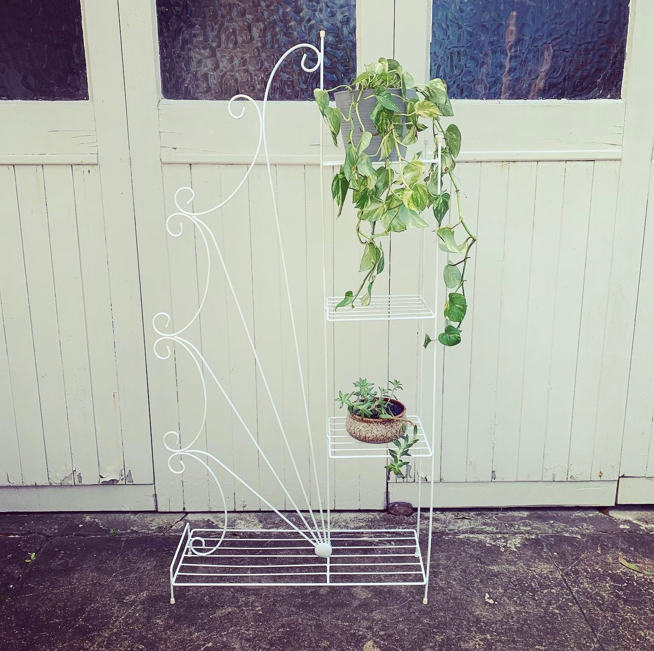 Vintage Multi Level Wire Plant Stand in Fresh White, 50s era