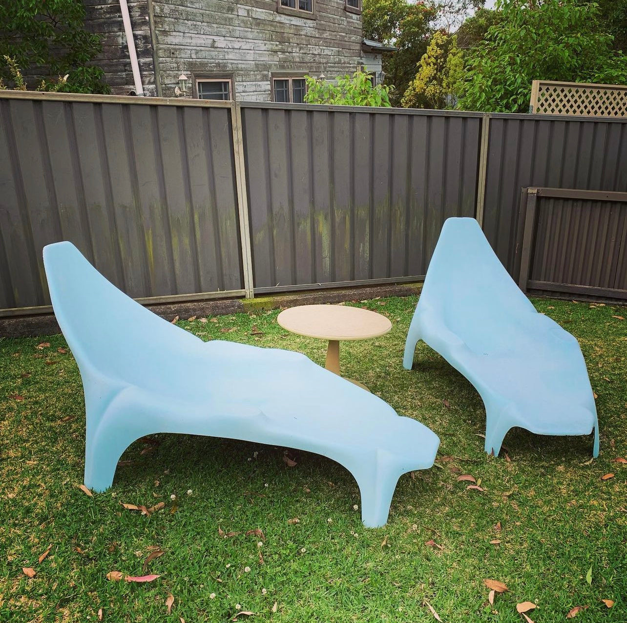 Mid Century, Space Age Pair of Moulded Fibreglass Pool or Sun Lounges in Sky Blue