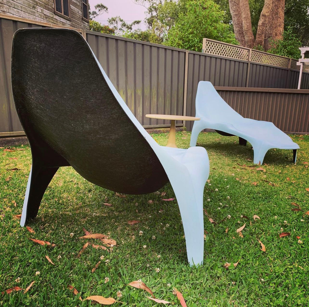 Mid Century, Space Age Pair of Moulded Fibreglass Pool or Sun Lounges in Sky Blue