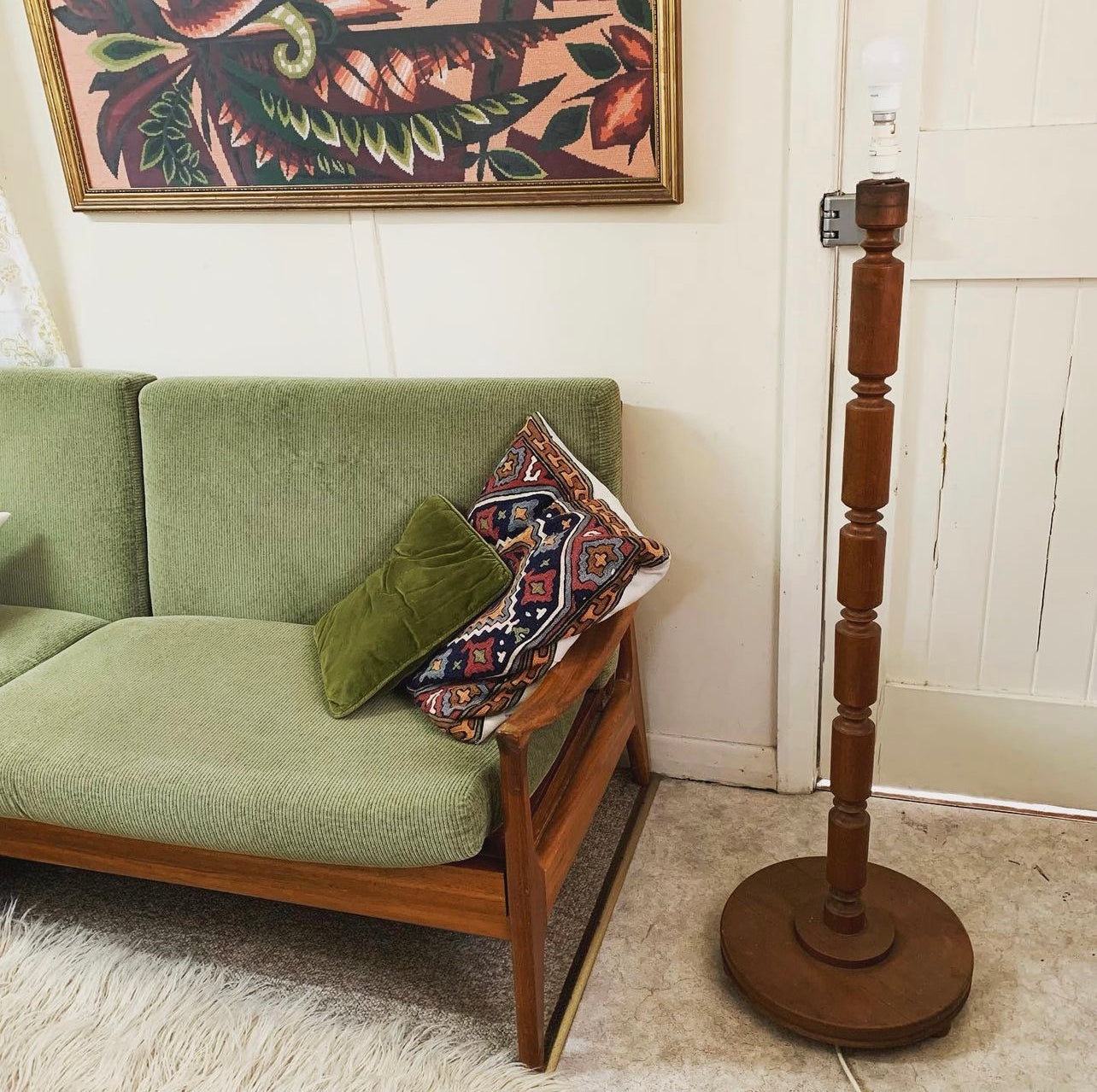 Mid Century Turned Timber Floor Lamp Base