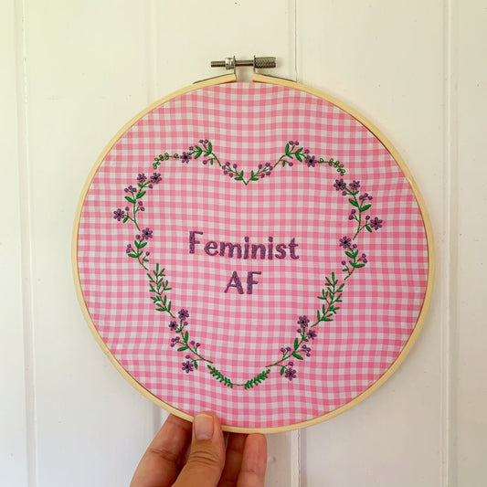 "Feminist AF" Subversive Embroidery Feminist Wall Art