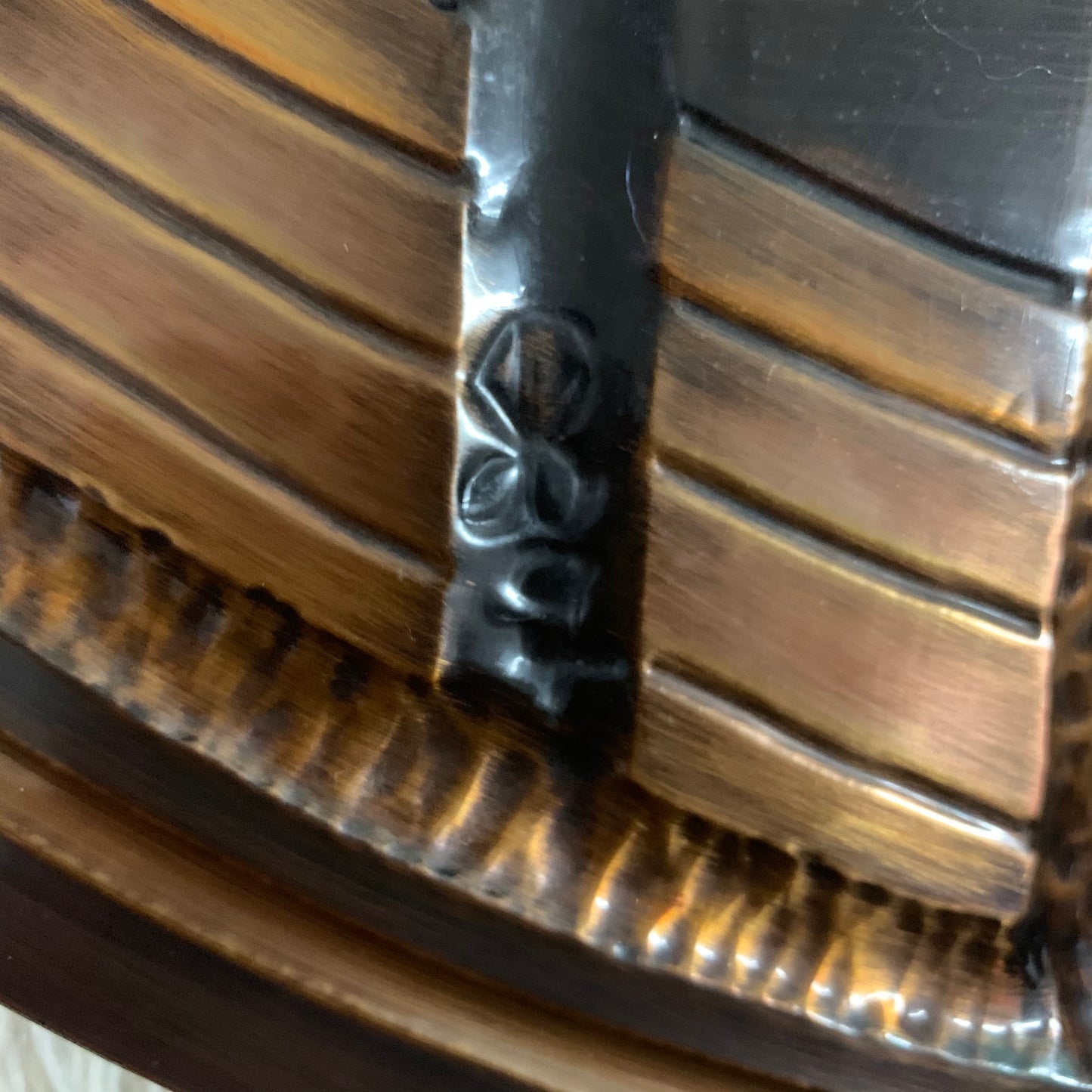 Vintage Round Copper Wall Art, 2 Birds, Sun & Moon. Signed.