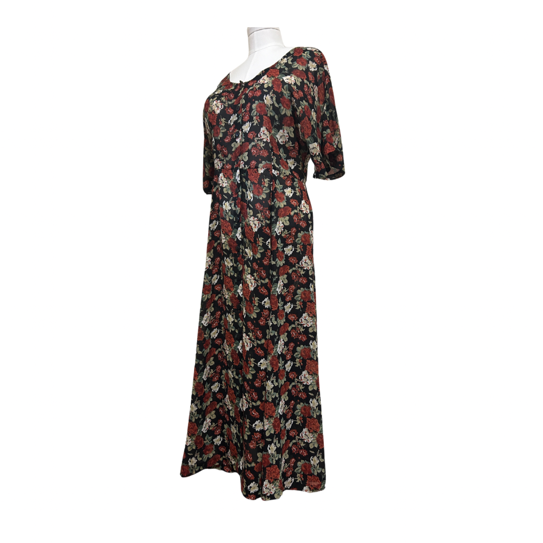 Vintage 90s Sheer Floral Black and Red Maxi Dress